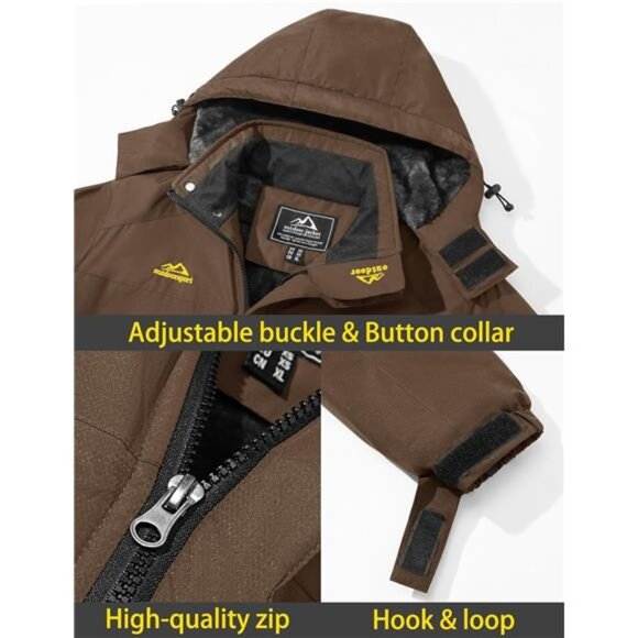 Mens winter ski jacket waterproof snow coat fleece lined hooded parka warm - Picture 5 of 7
